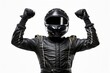 © David - Racer in Black Suit Raises Hands in Victory Celebration
