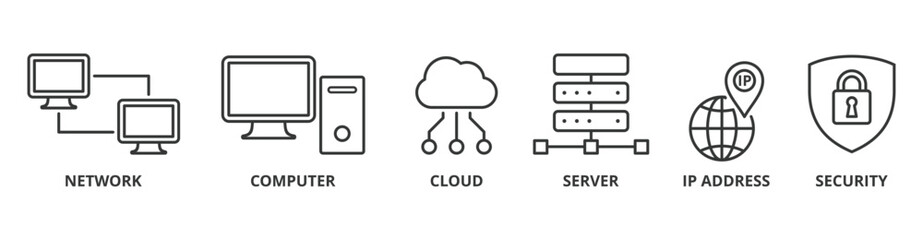 Network technology banner web icon vector illustration concept with icon of network, computer, cloud, server, ip address and security