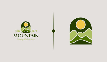 Canvas Print - Mountain Peak Sunburst Logo Template. Universal creative premium symbol. Vector illustration. Creative Minimal design template. Symbol for Corporate Business Identity