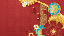 Red Green And Gold Vector Gradient Chinese Lunar New Year. Trendy Happy Chinese New Year 2024 Design Template.