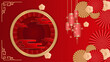 Red and gold vector realistic chinese new year background. Happy Chinese new year background with clouds, lantern, gold asian elements on red background