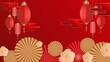 Red and gold vector traditional chinese background greeting with lanterns and cloud. Happy Chinese new year background with clouds, lantern, gold asian elements on red background