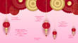 Red pink and gold vector traditional chinese background greeting with lanterns and cloud. Happy Chinese new year background for poster, banner, flyer, greeting card, and sale