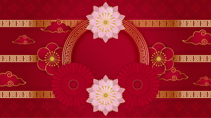 Wall Mural - Red pink and gold chinese style decorative background design luxury vector illustration. Happy Chinese new year background for poster, banner, flyer, greeting card, and sale