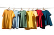 day fresh laundered colourful green fashion colours clean bright background yellow horizontal white shirt clothing cotton clothespin blue line clothes tshirt Primary Colored TShirts clothesline