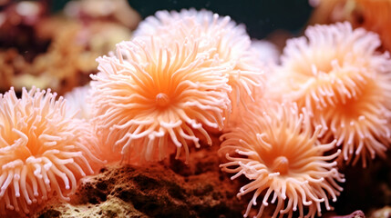 Wall Mural - A close up of some very pretty corals. Monochrome peach fuzz background.