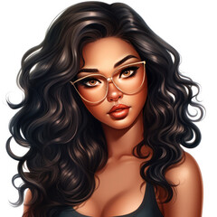 Wall Mural - Illustration in watercolor style, portrait of a fictional young sexy african woman with beautiful face on white background. Female avatar for social networks.