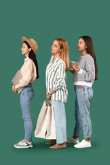 Poster - Women waiting in line on green background