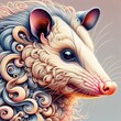 detailed illustration portrait profile of an opossum 3d layers, swirl, beautiful pastel colors