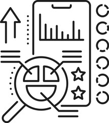 Analysis, web app develop and optimization icon of software testing, line vector. Mobile phone app UI or web application UX software analysis for security, encryption and debugging monitoring