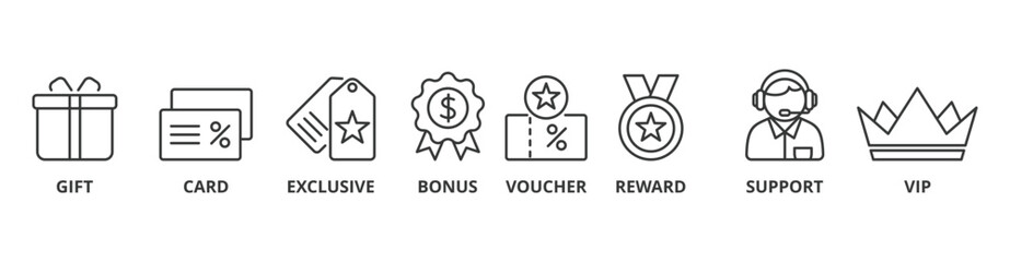 Loyalty program banner web icon vector illustration concept with icon of gift, card, exclusive, bonus, voucher, reward, support, vip