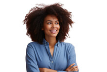 Face Expression Enjoy Curly Space Copy Cool Confident Confidence Cheerful Attire Casual Beauty Background Attractive American Afro African Adult Beautiful Happy Black Woman Standing Arms Crossed