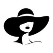 	
Portret pięknej kobiety w eleganckim kapeluszu z szerokim rondem. Młoda dziewczyna narysowana w minimalistycznym stylu. Ilustracja wektorowa High Fashion.