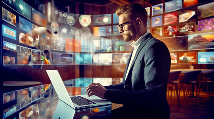Professional Business Man With Tablet in Data Center Checking Equipment in Operation.