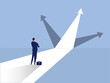 © Goodtime - businessman standing in front of a crossroad with road split in three different ways as arrows. vector illustration