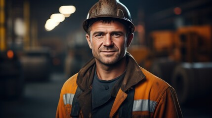 Aufkleber - Portrait of labor worker on the isolated industrial background. Generative AI.