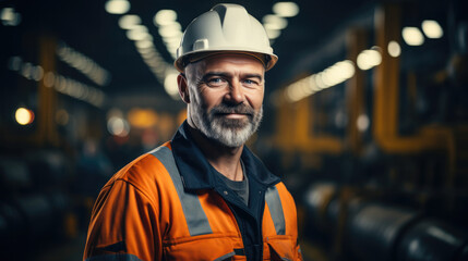 Aufkleber - Professional Heavy Industry Engineer wearing uniform working at industrial factory. Generative AI.