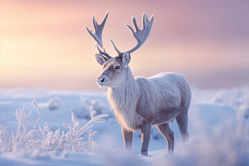 a reindeer in frosty forest