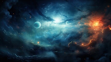 Wall Mural - Cosmic ballet of planets and stars in a swirling nebula