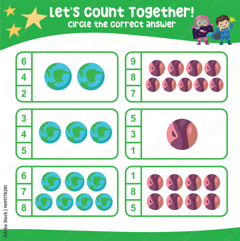 Let’s counting the planets together and circle the correct number on ...