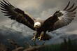 American bald eagle in flight. Mountains at the background. AI Generated