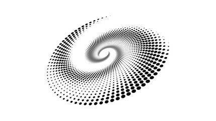 Poster - Dotted slanted spiral element. Radial spinning halftone texture. Circle swirl dots shape in perspective. Abstract background for poster, banner, logo, icon, collage, decoration, tag, emblem. Vector