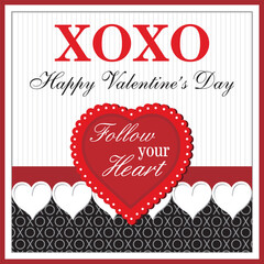 Canvas Print - valentines day greeting card with hearts and lettering