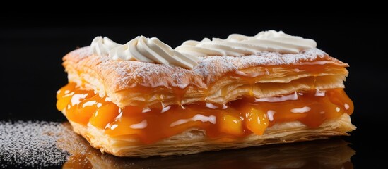 Canvas Print - Mango-decorated puff pastry with dulce de leche and icing sugar.