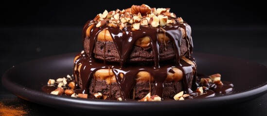 Sticker - Spongy brownie cakes with nuts, topped with melted chocolate.