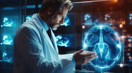 Aufkleber - Doctor works with Heart hologram, Heart disease, Health care of the future, Modern Medical Science, Hi Tech Diagnostic Panel. Generative AI.