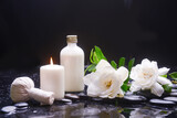 Fototapeta Kwiaty - beautiful spa setting of spa ball, candle, with gardenia,