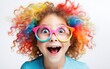 Funny looking child girl wearing colorful eyeglasses