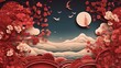 chinese new year concept background, Dragon and flower, red background