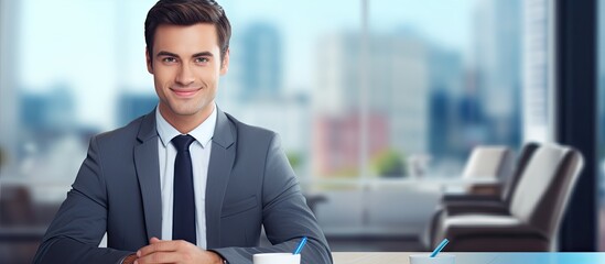 Canvas Print - Contented, youthful male rep serving in workplace.