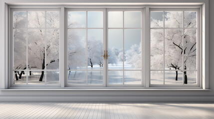 Wall Mural - Large picture window - snow - extreme blue skies  - snow- background - landscape - winter scenery 