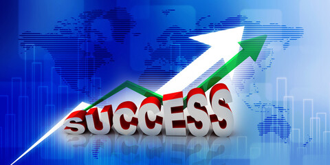 Wall Mural - Rising arrow with success text . 3D illustration