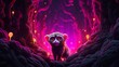 Monkey Neon light animal walk through the forest AI Generated image