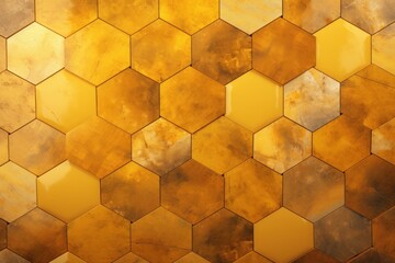 Wall Mural -  a hexagonal pattern made up of yellow and brown hexagonal tiles on a brown and yellow background.