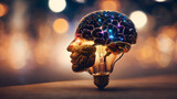 Fototapeta Boho -  Virtual brain in light bulb education concept.creative thinking idea innovation strategy. AI generated image
