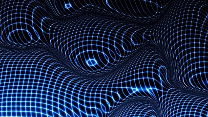 Poster - Technology digital wave background concept. Beautiful motion waving dots texture with glowing lines. Cyber or technology background.