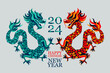 Green wooden dragon symbol of 2024. Chinese New Year. Background with a dragon. Vector illustration.