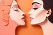 © Mariant - Two girls face to face in profile on orange background. 3d rendering.