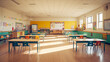 © Emma - Empty Classroom with Tables, Chairs, and No People