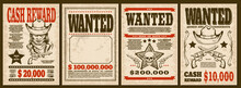 Western Wanted Retro Style Banner Or Posters Hand Drawn Vector Illustration.