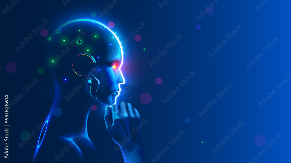 AI or artificial intelligence in image humanoid face head in profile ...