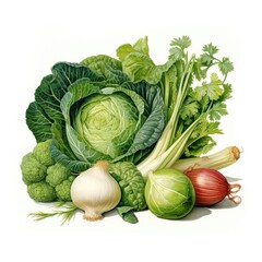 Wall Mural - green vegetables isolated white background