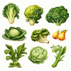 Wall Mural - green vegetables isolated white background