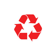 Red Recycle Icon Vector In Triangular Style Isolated On White Background