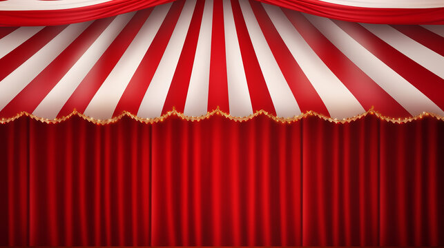 Circus tent background illustration with copy space , colorful design striped white and red retro entertainment carnival backdrop