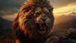 snarling lion on a rock. Lioness on the rock. Latin name Panthera leo. generative ai